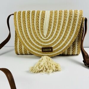 Sun N Sand Woven Crossbody Bag Purse Straw-Look Envelope Summer Shoulder Clutch